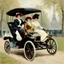 Placeholder: The Goldsmith Ladies in the Bois de Boulogne in 1897 on a Peugeot car, Julius LeBlanc Stewart, smile, dog