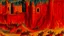 Placeholder: A red fiery vampiric fortress designed in Bayeux tapestry painted by Vincent van Gogh