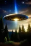 Placeholder: Ufo fait de pur lumière divine éblouissante, dans ciel étoilé, en forme de losange, divin