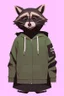 Placeholder: A cheeky raccoon, streetwear, hoody, sneakers,attitude,white background, 2d flat hand Drawing, wide view from below