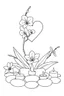 Placeholder: outline art for visually rich appealing tall ikebana heart orchids plumeria spa rounded stones around candles, coloring page for kids, white background, fit to page, only use outline, clean line art, no shadows, clear and well outlined