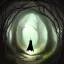 Placeholder: dark knight, cave, tunnel, fantasy art, painting, creepy trees