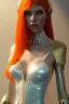 Placeholder: painting of a tall elven young woman with short light orange hair and freckles on the cheak bones and tall body of a topmodel light clothes, full long shot, ultra realistic, concept art, intricate details, eerie, highly detailed, photorealistic, octane render, 8 k, unreal engine. art by artgerm and greg rutkowski and charlie bowater and magali villeneuve and alphonse mucha