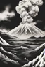 Placeholder: Volcanoes, black and white illustration, picture, more engaging, concept art, simple background, white background