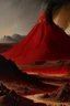 Placeholder: A dark red pyroclastic volcano in the badlands painted by Karl Wiener