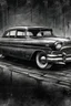 Placeholder: An old classic car 1900 a side view , Hyper Realistic Aerial Grungy Dark-Grey Brush strokes on a dark rustic background with charcoals