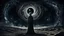 Placeholder: Melancholy, surreal portrait of a person whose heart has become a small black hole, silently absorbing stars, memories and fragments of dreams, standing beneath an infinite night sky, poetic sadness, existential loneliness, dark surrealism, cinematic shadows, muted colors, emotional fine art, haunting beauty