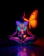 Placeholder: Woman sit down meditation pose full body all to the feet woman body painting flower,butterfly painting art glowing in the dark vibrant fluorescent neon bright light colors,black room background