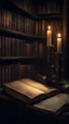 Placeholder: Si-Fi, The permanent under atmospheric lighting effects, a whole tables and shelves filled with old dusty books under one dim candle Light , intricate historical moody atmosphere, eerie grimdark ambiance, complex motherboard accents, speculative fiction art. Bokeh