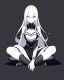 Placeholder: numb, black and white, anime girl sitting with full black background