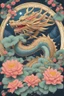 Placeholder: Bitcoin cryptocurrency and dragon, moutains are far away, it is happy new year, we can see flowers are in full bloom