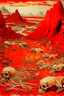 Placeholder: A red wasteland covered in bones painted by Katsushika Hokusai