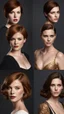 Placeholder: mix christina hendricks molly quinn alexandra daddario, short haircut, tanned skin, dark background, mid shot, full body, neutral expression, buzzcut hair, ultra realistic, highres, superb, 8k wallpaper, extremely detailed, intricate, limited palette,