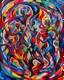 Placeholder: A vibrant kaleidoscope of intertwined human figures, depicting the interconnectedness of the human experience, in the style of abstract figurative art, bold brushstrokes, vivid colors, and energetic movement, influenced by the works of Francis Bacon and Egon Schiele, expressing the beauty of unity in diversity and shared experience.