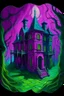 Placeholder: A purplish magenta haunted mansion with many rooms painted by Vincent van Gogh