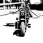 Placeholder: a harley davidson pan america 1250 motorcycle, next to a Indian Springfield Dark Horse motorcycle. next to a horse who's facing away and tied by the reins to a wood railing. white background. dirt ground. silkscreen style image