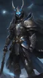Placeholder: a black and blue demon standing in front of a full moon, concept art, by Yang J, pixiv, intricate assasin mecha armor, beautiful male god of death, full portrait of magical knight, krenz cushart and wenjun lin, highly detailed exquisite fanart, high detailed), (((knight))), photo of ghost of anubis, liang xing