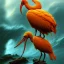 Placeholder: an ibis, in orange and green battle armor, a highly detailed illustration, background of crashing ocean waves, realistic render, 8 k, micro detail, intricate, elegant, centered, digital painting, Artstation, smooth, sharp focus, illustration, artgerm, tomasz alen kopera, peter mohrbacher, donato giancola, joseph christian leyendecker, wlop, boris vallejo