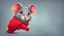 Placeholder: fantasy cartoon style illustration: red mitten with a little gray cute mouse peeking out