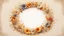 Placeholder: Hyper Realistic Rule-of-3rd-view of Beige small-multicolor-Floral-Circular-Frame With Glowing Golden Embers On Off-White Grunge Background.