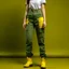 Placeholder: Women model catwalk wearing cargo jeans with patch with twill armor jellow and green