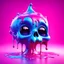 Placeholder: ((gooey melting skull)), pixar animation style, fluid form, ((dripping)) pink and blue, adorable and cute, photorealistic cg, 3D concept art, vibrant colours, soft colour background, playful, soft smooth lighting, white cartoon eyes, detailed, stylised and expressive, sharp, wildly imaginative, skottie young, dr seuss, ray tracing, neon rainbow graffiti, bizarre pop surrealism, (( coloured sprinkles, candy coated raindrop toppings)), smooth texture, cgsociety, houdini FX, Maya render, 8k