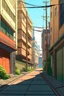 Placeholder: rue en bas d'un immeuble style lofi