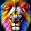 Placeholder: Lion portrait, bright colors, splash paint, centered