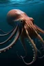 Placeholder: hyper realistic giant scary squid in water