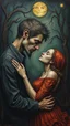 Placeholder: Bosch painting style, nightmare, a man and a woman are deeply in love