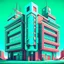 Placeholder: cyberpunk retro futuristic hospital building with cross sign for comics