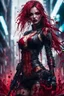 Placeholder: beautiful cyberpunk girl, fullbody, splashes blood, behind guts rising from the ground, intricate, darkred tones, macro photography,