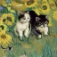 Placeholder: Portrait of kittens in a flower garden by Van Gogh