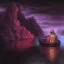 Placeholder: Charon the ferryman in his boat on the river Styx, red black purple colours, 8k, high definition, fantasy art, winding river, sharp jagged rocks, high contrast colours, sharp colours