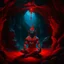 Placeholder: An oil painting of Hindu god YAMA in a cave, neon red colors, high detail, dark vibe