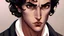 Placeholder: Portrait of male villain and romantic love interest, short dark curly hair and brown eyes, pale complexion, square jaw with stubble