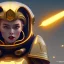 Placeholder: woman, rounded face, red hair, round helmet, retro futuristic, latex coat, soft color, highly detailed, art stations, concept art, smooth, unreal engine 5, god rays, ray tracing, RTX, lumen lighting, ultra detail, volumetric lighting, 3d, finely drawn, high definition, high resolution.