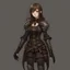 Placeholder: pretty girl, age 25, brown hair, black, european, armour, full-body