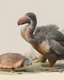 Placeholder: John James Audubon-like illustration of a fully uncropped Dodo bird and a Platypus in a landscape of warm yellows, warm reds, and warm blues