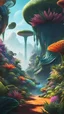 Placeholder: Illustrate an otherworldly botanist exploring a vibrant alien landscape filled with unique flora. Emphasize intricate details in the exotic plants and the character's advanced, futuristic equipment, 8k