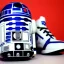 Placeholder: star wars r2d2 sneaker, 35mm camera, magazine advertisement, realistic shot 3/4 view from the lateral front