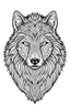 Placeholder: a Wolf. centred flat minimalistic black and white high contrast line drawing, coloring book style, {prompt}, (white sky, white clouds,mandala style, white hair, white objects, white clothing, white fur, white skin, white terrain, white scales), blank white background.