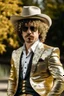 Placeholder: Shaggy haired, black rogue in a country western style white and gold suit