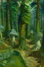 Placeholder: A bluish green grove with prickly mushrooms painted by Vincent van Gogh