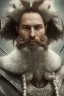 Placeholder: Viking style, 8K, a Highly detailed stunning portrait of Dom man with a kneeling submissive woman, white suit, beard, and short hair, bad boy,