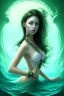 Placeholder: lady muse with black hair green eyes top in the ocean