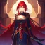 Placeholder: red haired elven warrior woman with a halberd