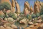 Placeholder: blue sky, rocks, sci-fi, mountains, vegetations, friedrich eckenfelder, paul cezanne, and henry luyten impressionism paintings