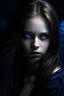 Placeholder: dark angel with blue eyes and long hair