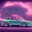 Placeholder: 1980's aesthetic vaporwave sports car glowing in a dark field at night